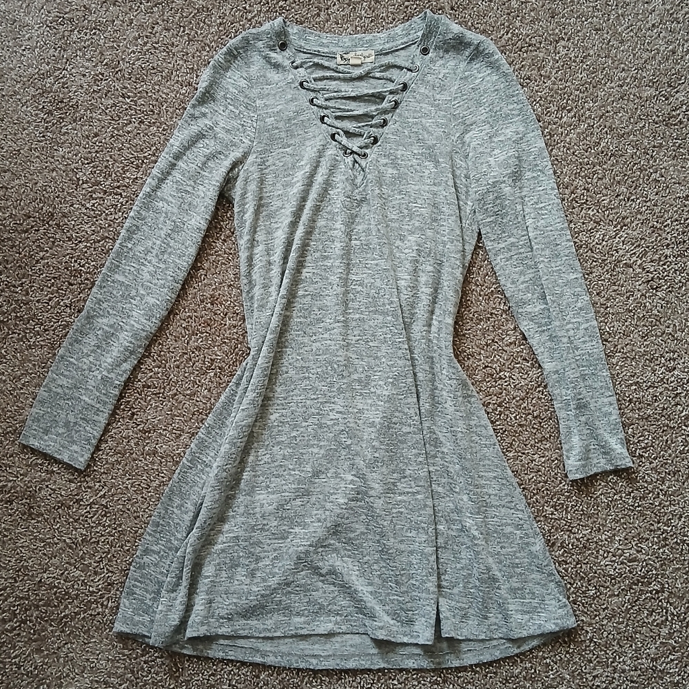 🧚‍♀️About a Girl Heather Grey Lace Up Mini Dress